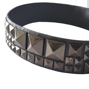 BCBG MaxAzria Women's Gray Leather Studded Gun Metal Wide Belt 73480
